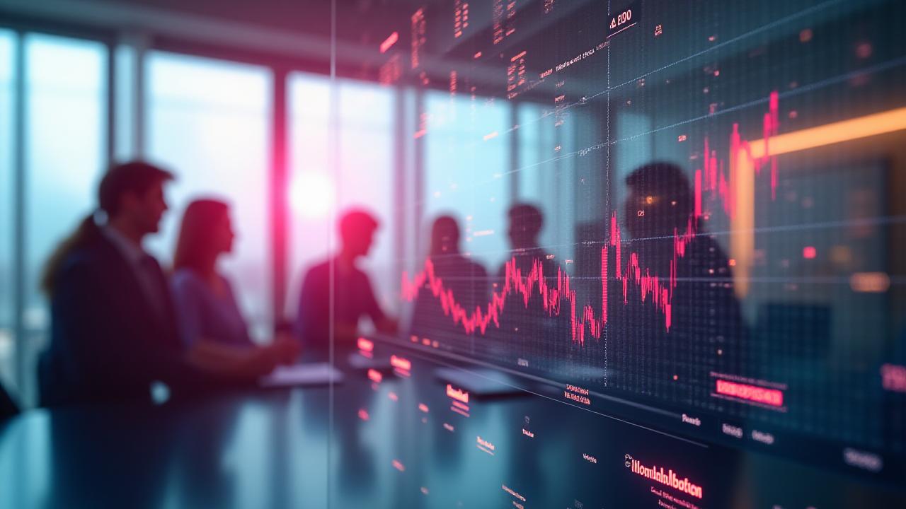 Data visualization dashboard showing team growth and KPIs in a modern office environment